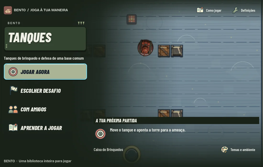 Ecrã inicial de Bento Tanques